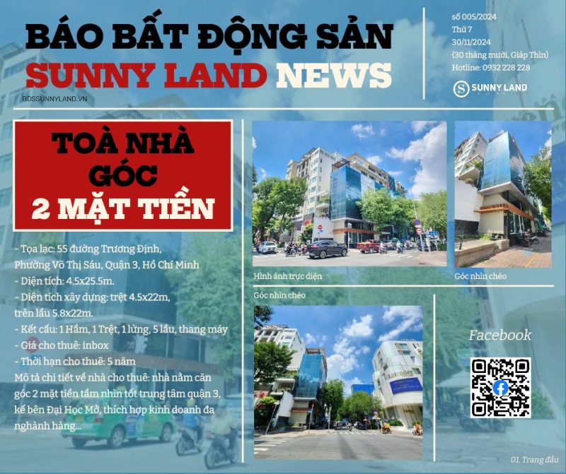 CHO THUÊ NHÀ GÓC 2 MẶT TIỀN] - Địa chỉ: 55 đường Trương Định, Phường Võ Thị Sáu, Quận 3, Hồ Chí Minh